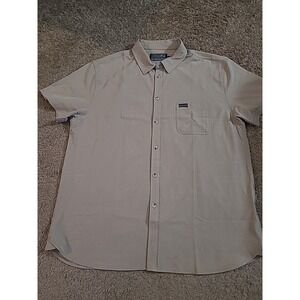 Burlebo Mens Tan Short Sleeve Button Up Shirt Collared Size XL Travel Casual